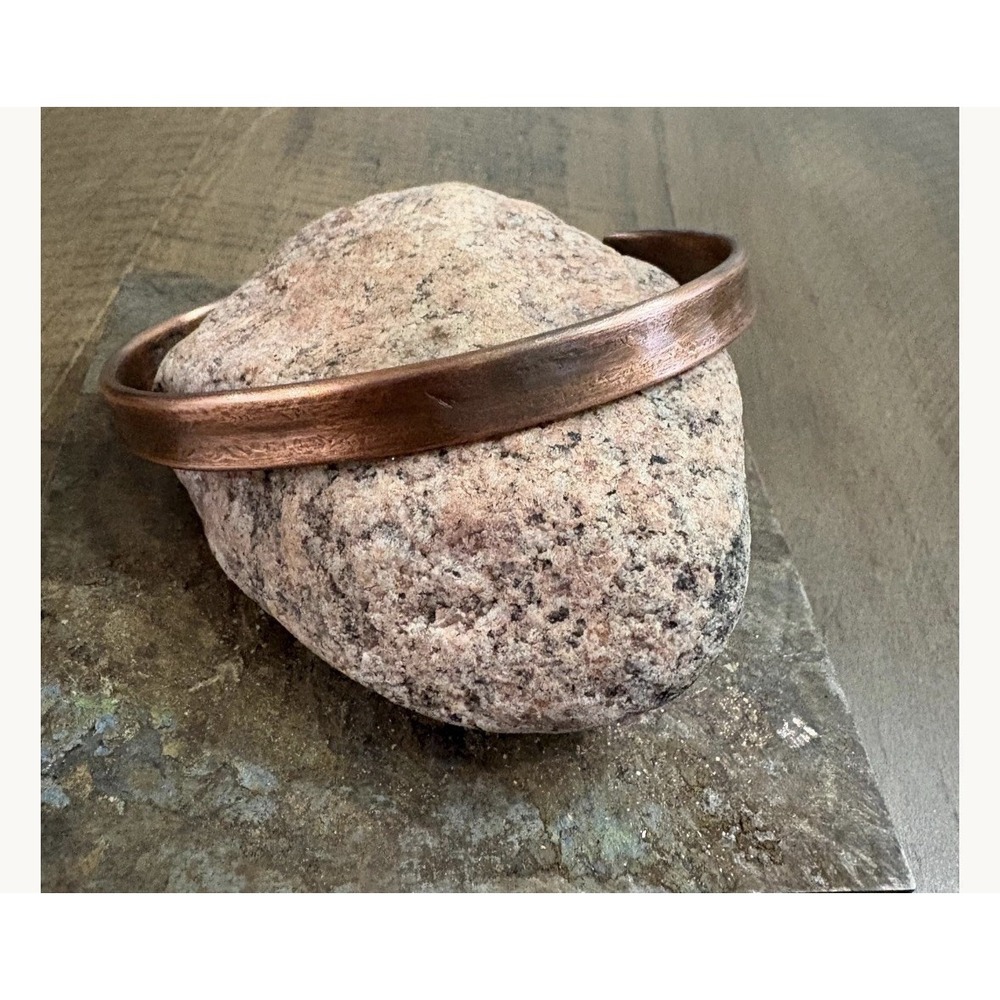 Men's Handmade Pure Copper  Slim Thin Cuff, Hammered Concrete Finish Bracelet